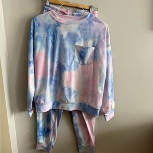 Tie Dye Lounge Set Pink Blue Sweatshirt & Joggers Size M
